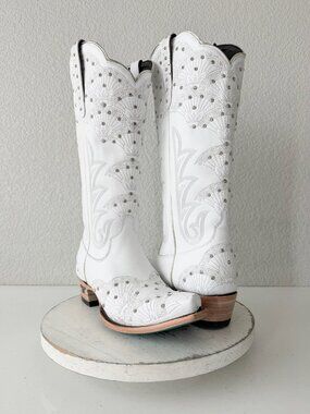 Lane Boots CALYPSO White Cowboy Boots Western Cowgirl Mid Calf Snip Toe Size 10